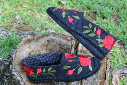 Red Rose Black Soles Espadrille DOUBLE DEAL