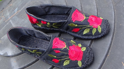 Red Rose Black Soles Espadrille DOUBLE DEAL