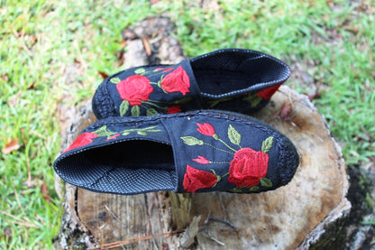 Red Rose Black Soles Espadrille DOUBLE DEAL