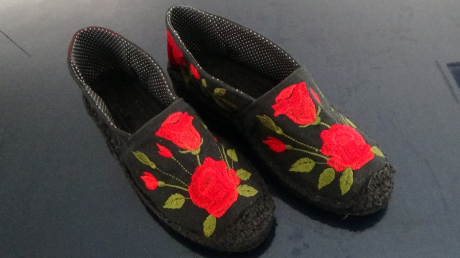 Red Rose Black Sole Espadrille